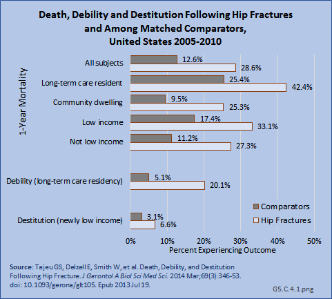 Death, Debility and Destitution Following Hip Fractures and Among Matched Comparators,  United States 2005-2010
