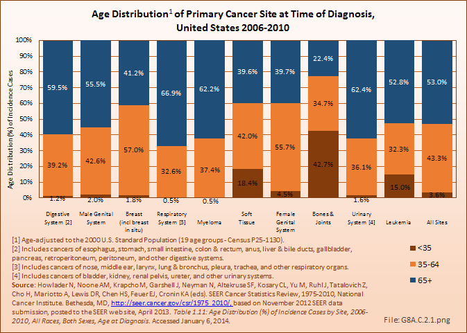 Age Distribution of Primary Cancer Site at Time of Diagnosis, United States 2006-2010