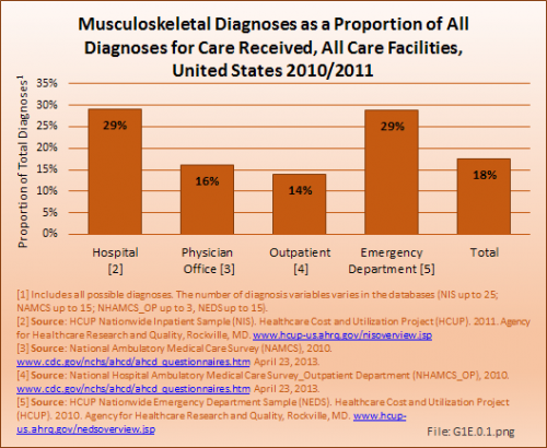 Musculoskeletal Diagnoses as a Proportion of All Diagnoses for Care Received, All Care Facilities, United States 2010/2011