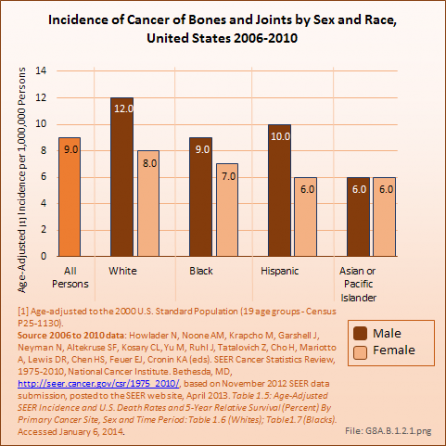Incidence of Cancer of Bones and Joints by Sex and Race, United States 2006-2010