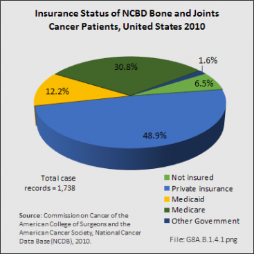 Insurance Status of NCBD Bone and Joints Cancer Patients, United States 2010