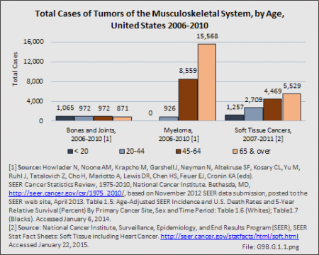 Total Cases of Tumors of the Musculoskeletal System, by Age, United States 2006-2010